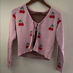 Pink Cherry cropped open tie front Cardigan y2k babydoll feminine fairy Nikkak S